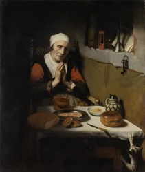 Gammal kvinna som ber bordsbön, känd som ”Bönen utan slut”, ca 1656
